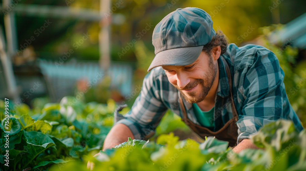 man in the field, planting lettuce and vegetables man in the field, planting lettuce and vegetables