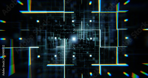 Background with digital grid moving in space