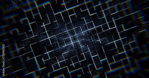 Digital landscape with cube particle. Digital data grid technology background.
