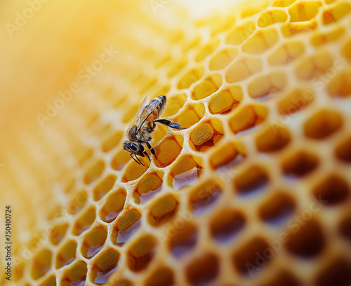 close up of honey bee on honeycomb © ramona