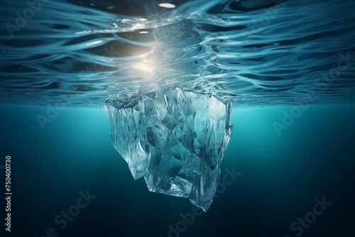 Crisis concept. melting icebergs and global warming threat in crystal clear ocean waters