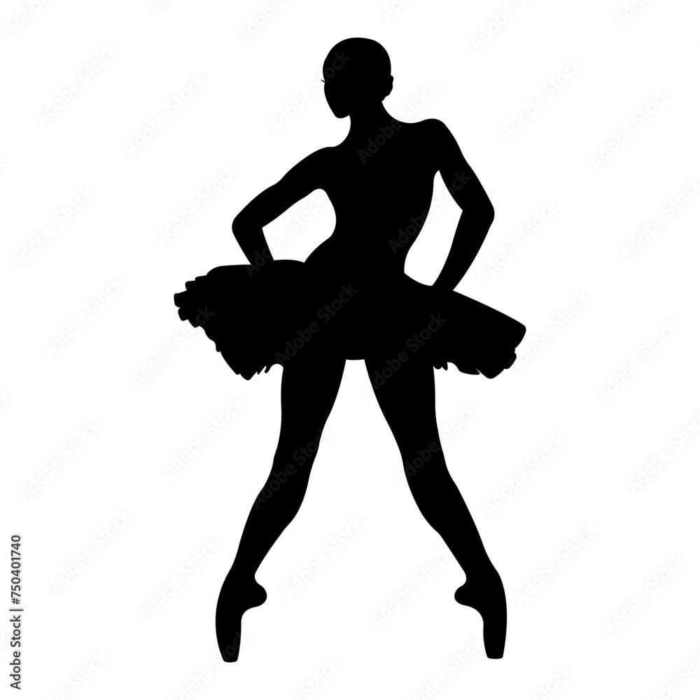 Ballerina silhouette. Ballet banner. Realistic dancer in pointe shoes and tutu. Vector icon. Ballerina silhouette. Ballet banner. Realistic dancer in pointe shoes and tutu. Vector icon.