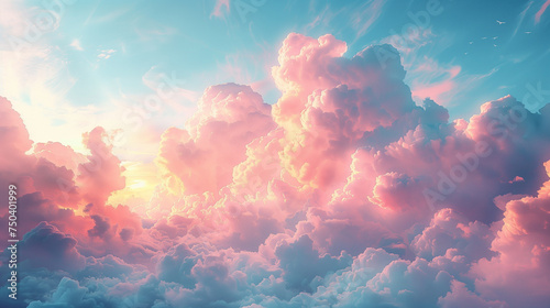 Beautiful sky with clouds at sunset. 3d render illustration.