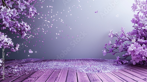  Blossoming lilacs flowers in front of purple wall  minimalistic design.. Love celebration  birthday  wedding  womens day  mothers day . Horizontal banner