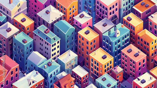 Isometric city of houses and street of the urban  photo