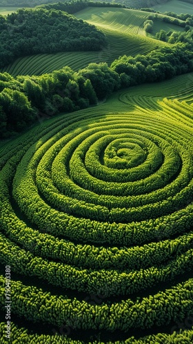 Aerial view a green pastoral field 4K a field of green in the style of radiating lines aerial abstractions sony fe 85mm f14 gm digitally enhanced spiral group linear delicacy varied textures