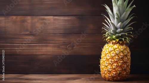 A large pineapple on a simple wooden background. Ripe fruit. The concept of rest and summer.