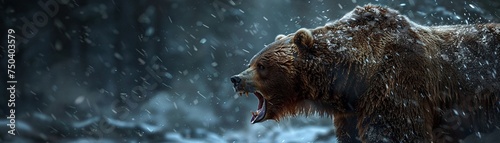 Dynamic angle capturing the bears roar a call that echoes across the frozen valleys