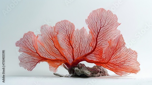 An isolated white background with a red Gorgonnian coral or red sea fan coral