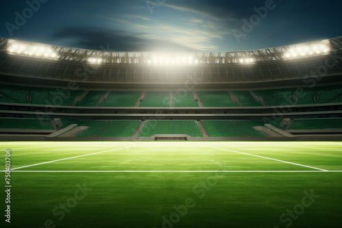 Spotlight Dreams, Empty Soccer Stadium Bathed in Night Lights © Patchaporn