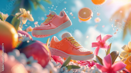 A pair of pink shoes floating in the air