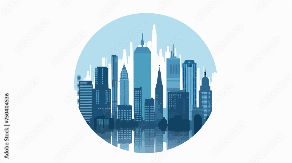 City Skyline Building in Blue Circle Shape