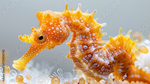 Isolated yellow seahorse on white background. Tigertail seahorse cutout photo