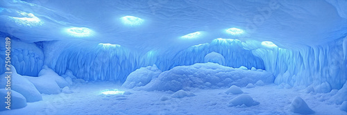 Ice cave panorama. Generative AI