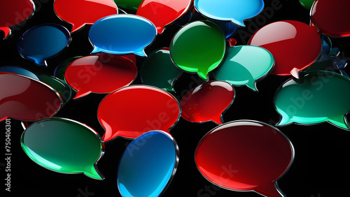 glassy a red-green-blue speech bubble on black background. a speech bubble on a black background