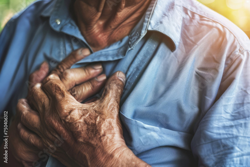 Close-up view of a man experiencing sudden chest pain, highlighting heart attack risk factors