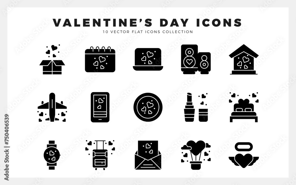 15 Valentine's Day Glyph icon pack. vector illustration.