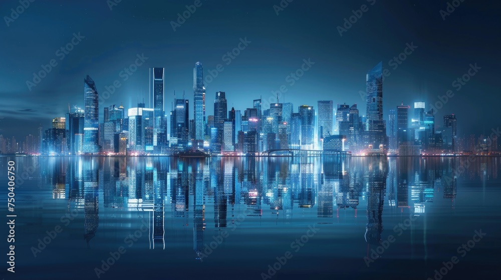 Obraz premium Green island city where buildings and parks intertwine, creating a unique ecological balance and minimizing negative impact on the environment. Concept of floating city