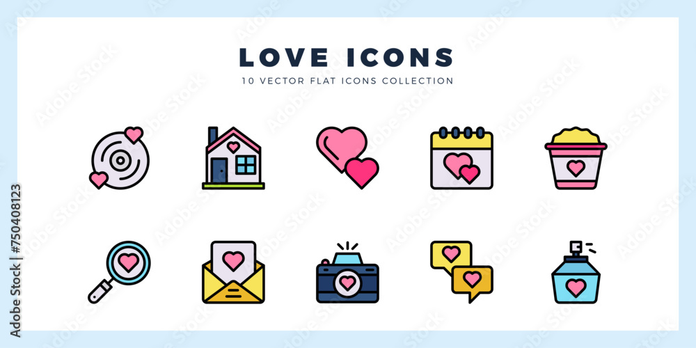 10 Love Lineal Color icons pack. vector illustration.