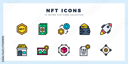 10 NFT Lineal Color icons pack. vector illustration.