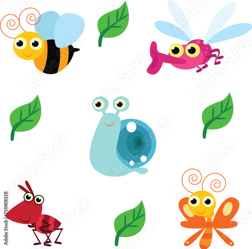 Cute cartoon bug and insect character