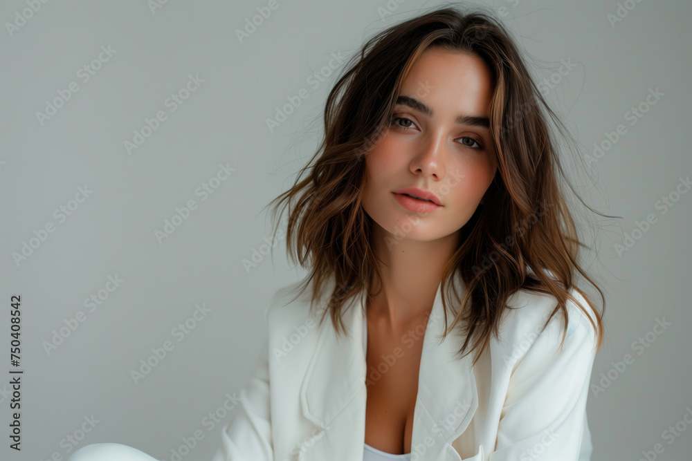 A woman with brown hair and a white jacket A woman with brown hair and a white jacket