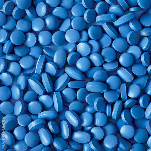 Pile of blue pills top view