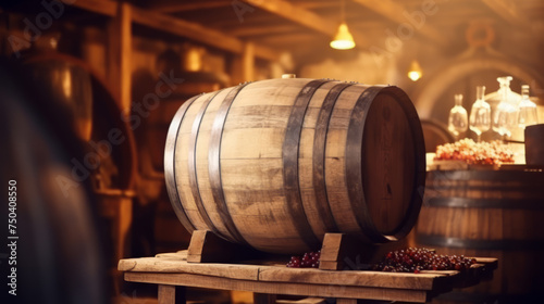 grape on old wooden wine barrel