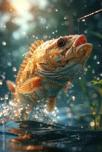The cartoon character of the golden perch. The concept of fishing. 3d illustration