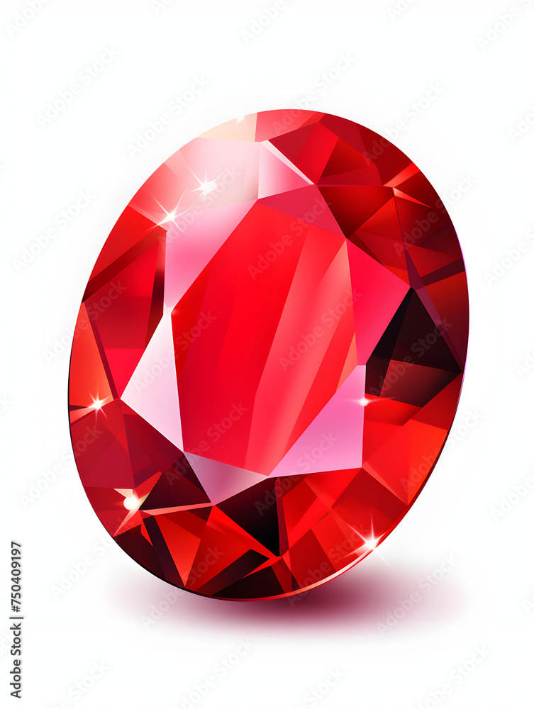 Illustration of a red ruby gemstone on white background 