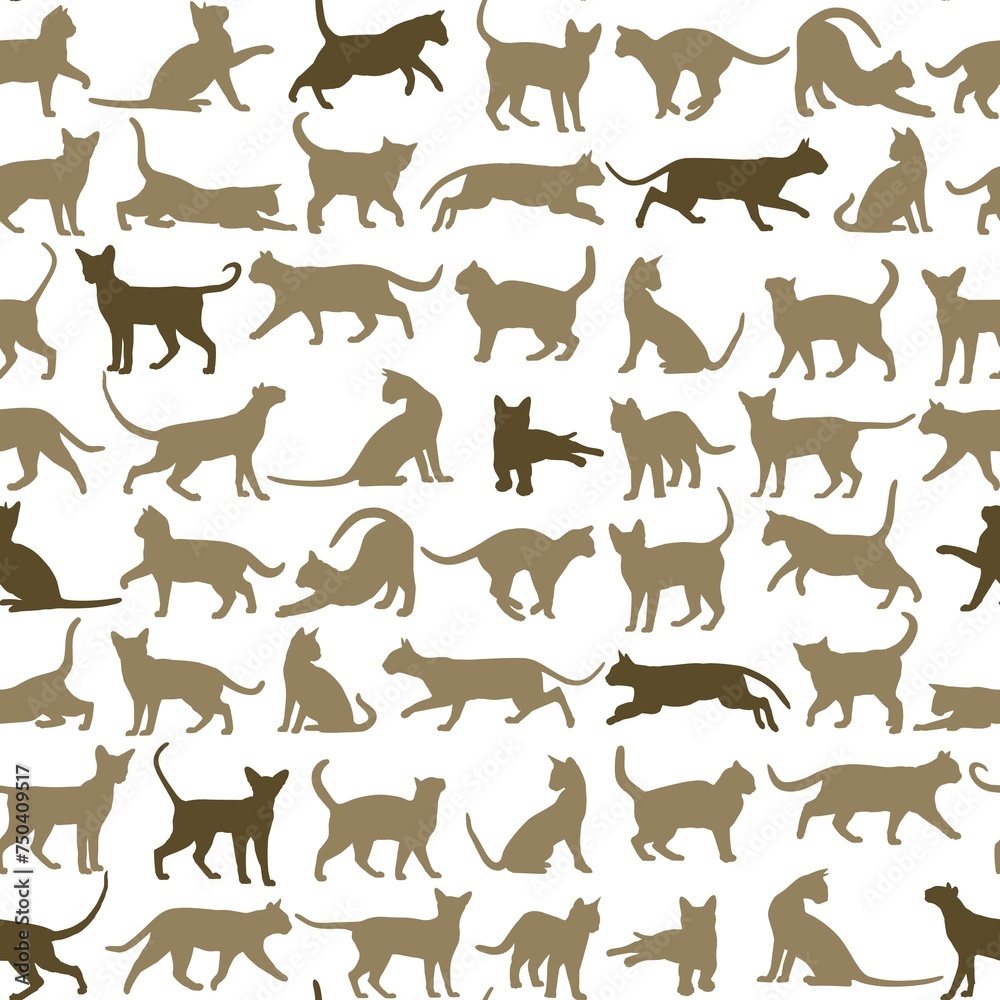 Seamless background with silhouettes of cats.
