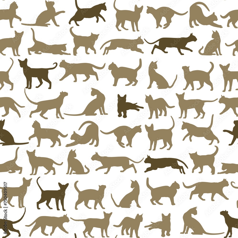 Seamless background with silhouettes of cats.
Seamless background with silhouettes of cats.