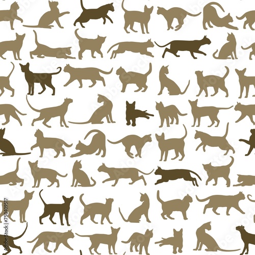 Seamless background with silhouettes of cats.