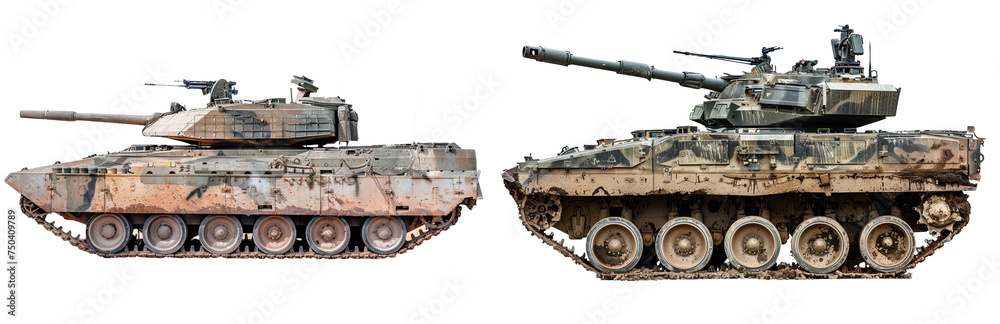 Scale Model Military Tanks Isolated on a White Background with Intricate Detailing