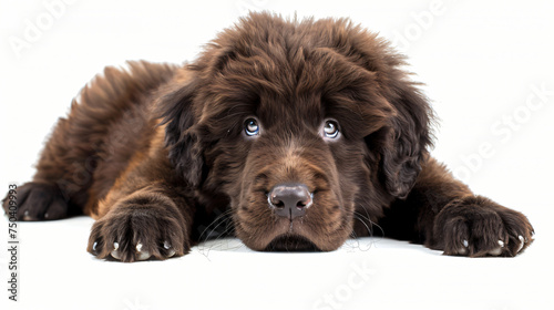 Puppy newfoundland dog in front of white background