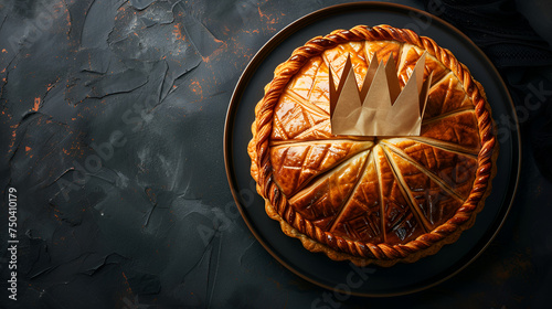 King cake or galette des rois in French. Traditional Epiphany cake in France. generative ai  photo