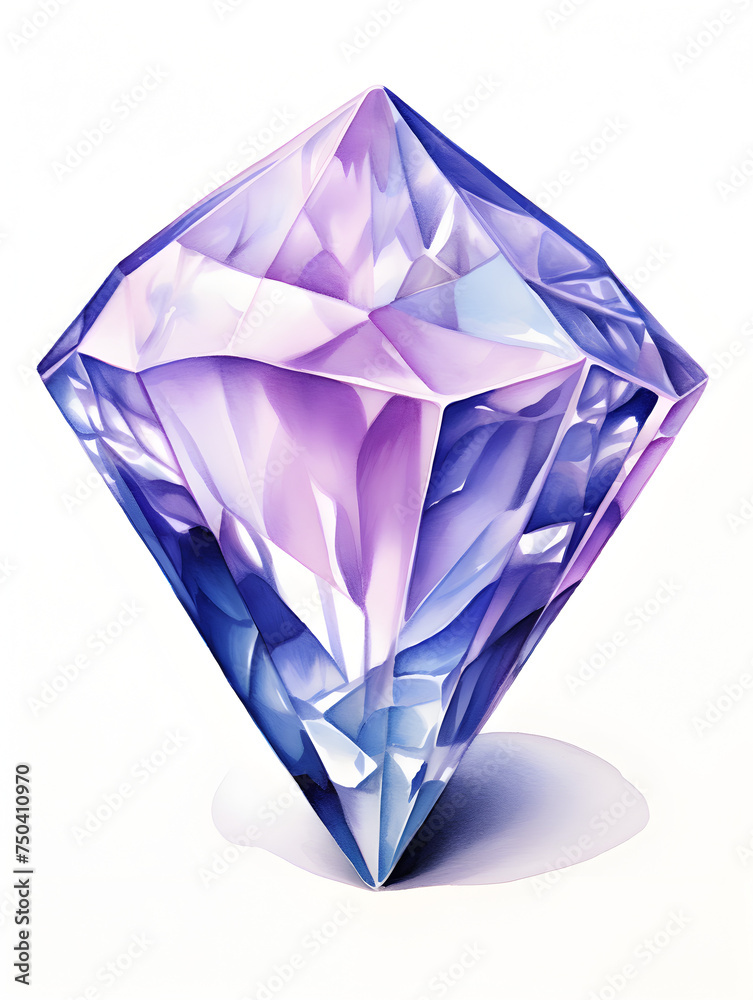 Watercolor illustration of a diamond gemstone on white background Watercolor illustration of a diamond gemstone on white background