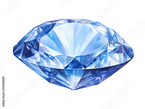 Watercolor illustration of a diamond gemstone on white background 