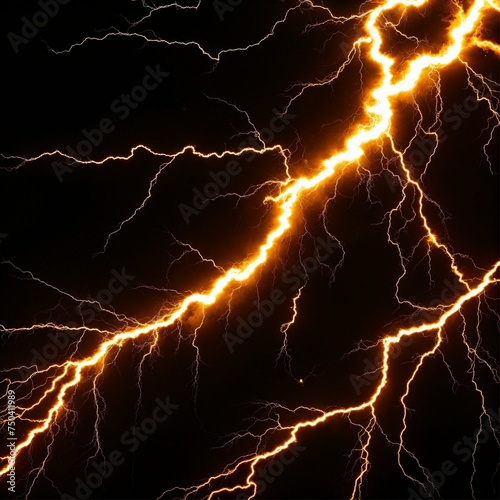 pure black background, overlay of flashing amber lightning cascading from the top right corner.