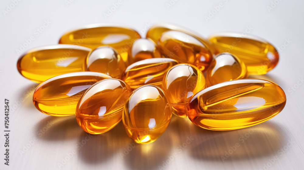 Cod liver oil omega 3 gel capsules isolated on white background Cod liver oil omega 3 gel capsules isolated on white background