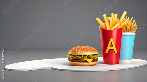 burger and fries. hamburger and fries. cooldrinks. potato fry. fast food cartoon. French fries. photo