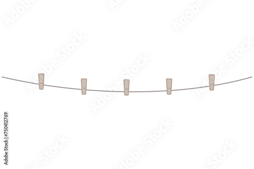 Wooden clothespins or pegs hanging on a string clothesline in vector photo