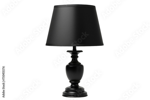 Modern black lamp stands alone.