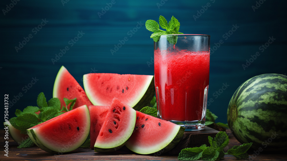 Watermelon juice on a table. Watermelon juice on a table.