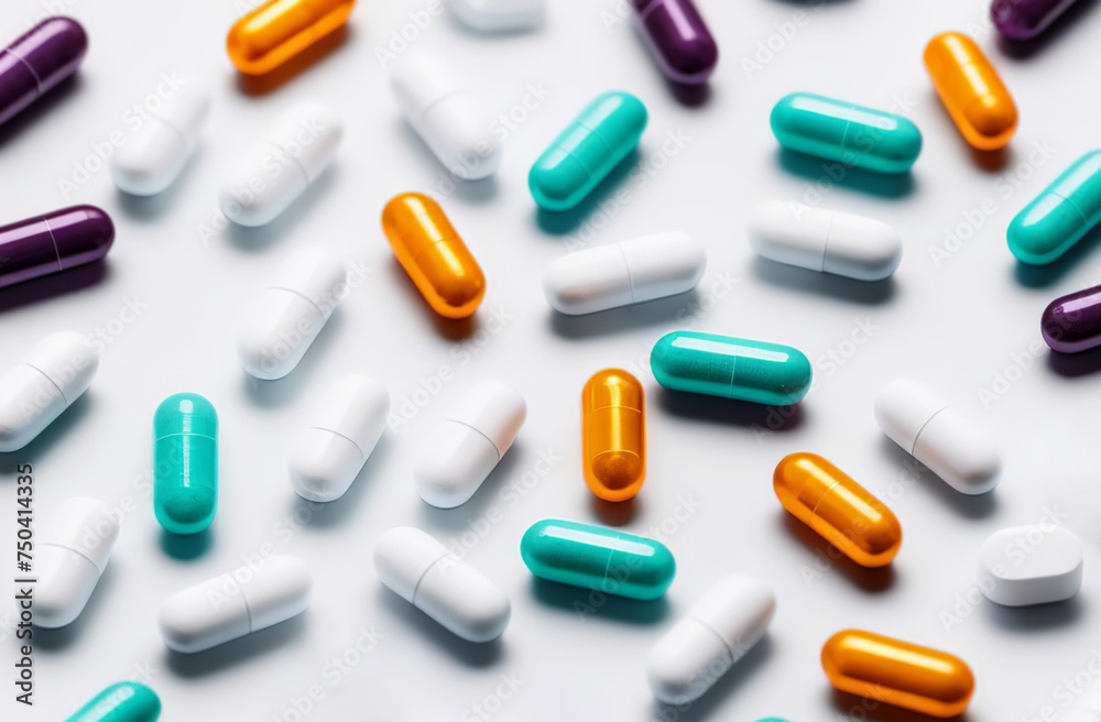 Pills on a white background. Multicolored vitamins full frame. Many different capsules. Pharmacy, chemistry concept. Abundance. Lots of antibiotics, drugs. Herbal medicine, chemical industry backdrop. Pills on a white background. Multicolored vitamins full frame. Many different capsules. Pharmacy, chemistry concept. Abundance. Lots of antibiotics, drugs. Herbal medicine, chemical industry backdrop.