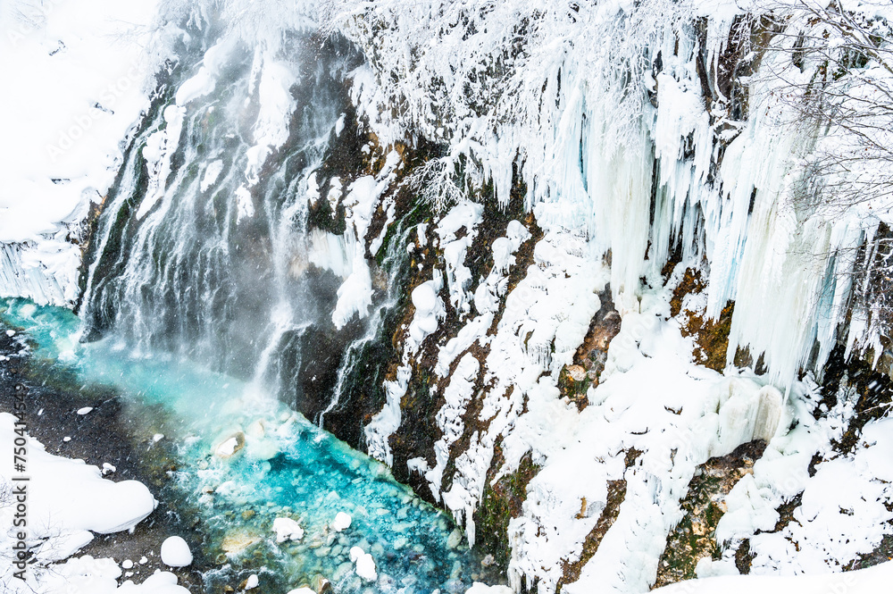 北海道美瑛冬の白ひげの滝