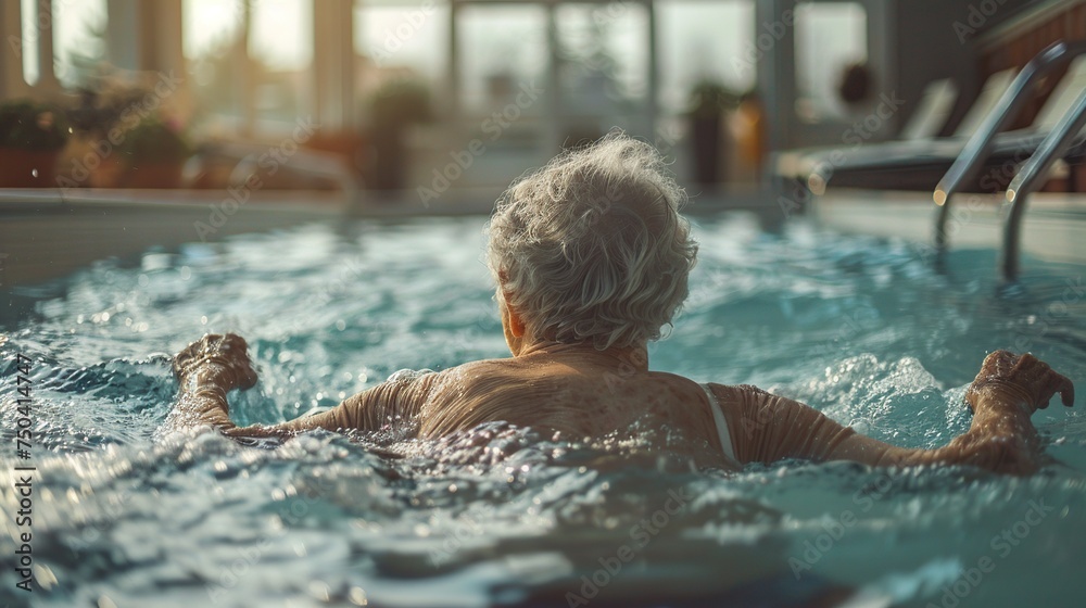 Senior Wellness - Elderly Lady Swimming in Pool