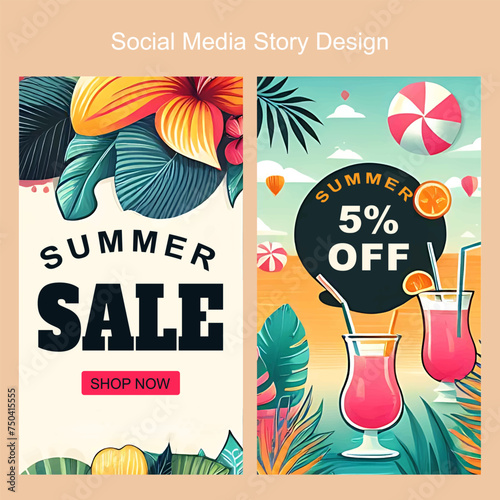 Social media story design with summer sell concept background, Story design illustration, Generative AI