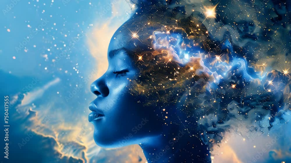 Woman profile on a cosmic background, meditation and beauty concept. Woman profile on a cosmic background, meditation and beauty concept.