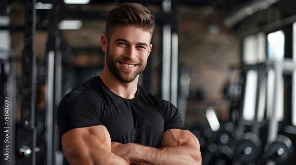 American Male Personal Trainer Smiling with Gym Background American Male Personal Trainer Smiling with Gym Background